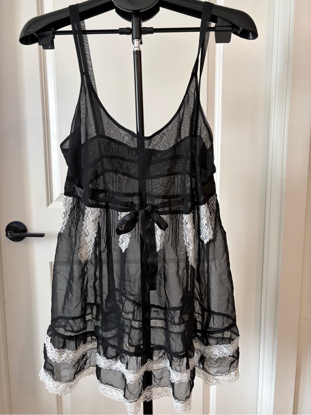 Morgan Taylor Sheer Black Chemise with White Lace Accents